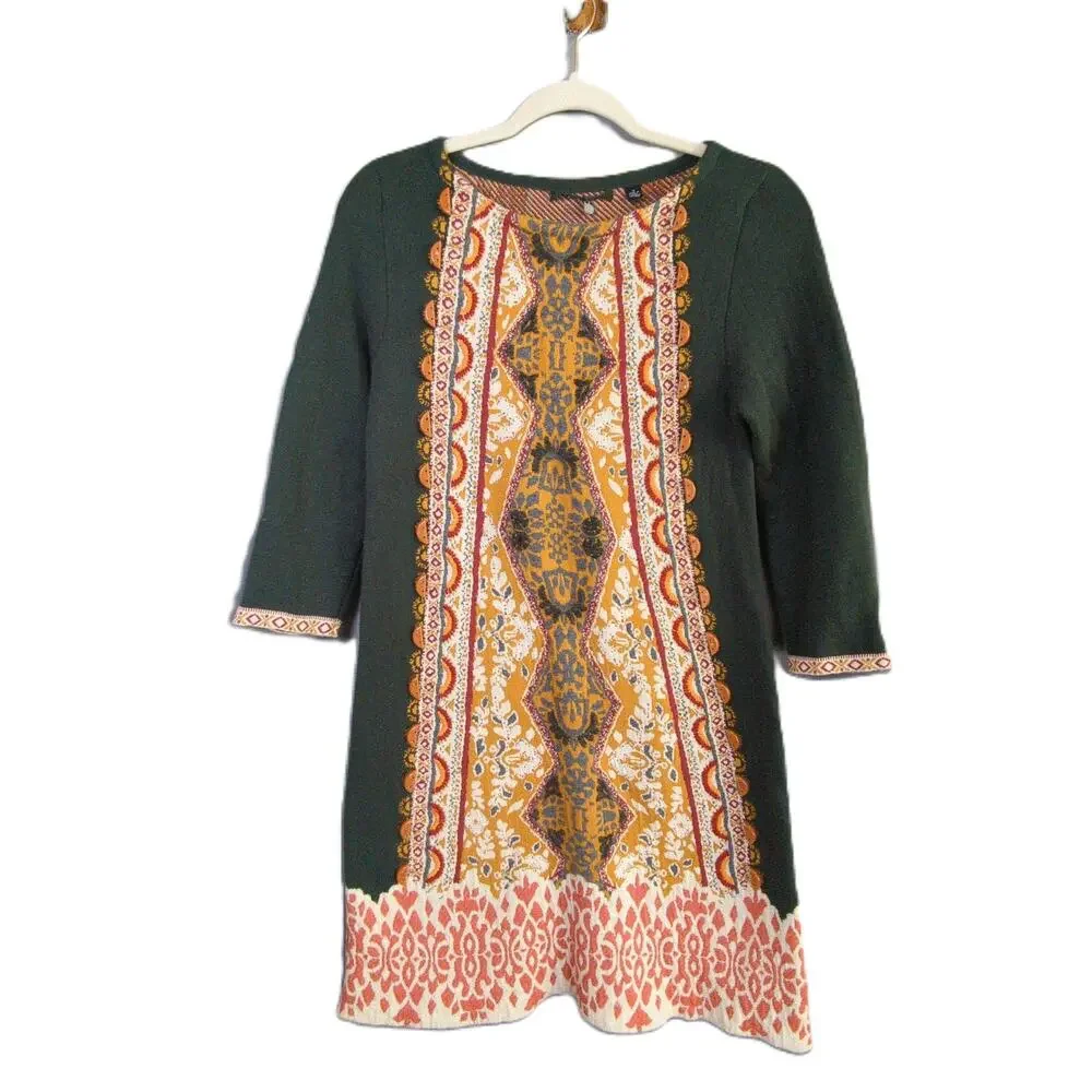 Anthropologie Knitted Knotted Sweater Dress Womens S Green‎ Lanka Tapestry